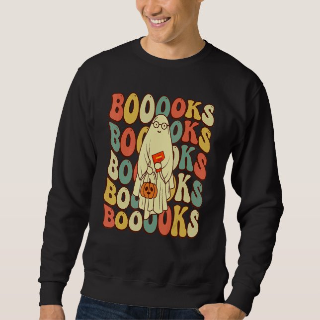 Sweatshirt Groovy Halloween Booooks Ghost Hippie Boo Reading  (Devant)
