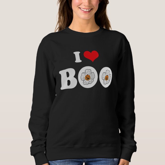 Sweatshirt Groovy Halloween Floral Pumpkin I Love Boo Heart (Devant)
