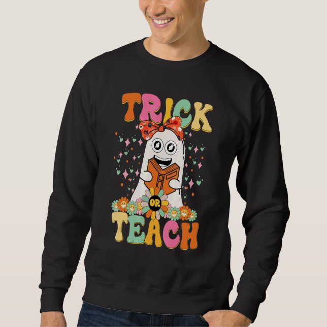 Sweatshirt Groovy Halloween Trick or Teach Retro Floral Ghost (Devant)