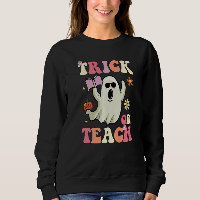 Sweatshirt Groovy Halloween Trick or Teach Retro Floral Ghost (Devant)