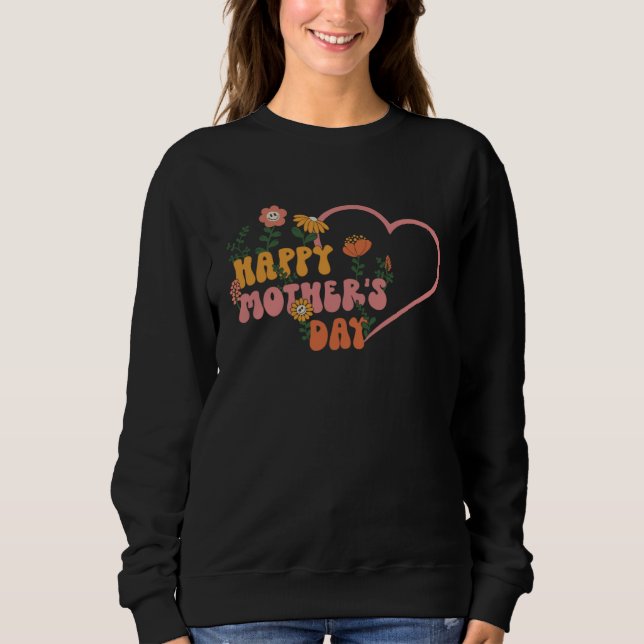 Sweatshirt Groovy Happy Mother s Day Hippie Heart Retro Face  (Devant)