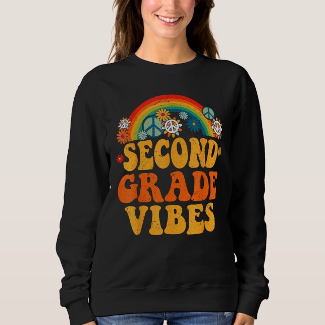 Sweatshirt Groovy Rainbow Back to School 2nd Grade Vibes Teac (Devant)