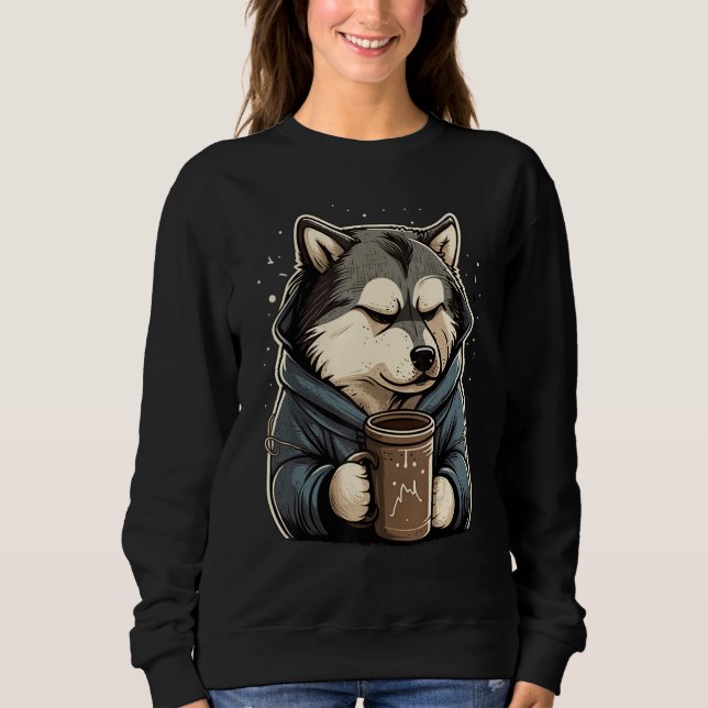 Sweatshirt Grumpy Coffee  Dog on Coffee Alaskan Malamute (Devant)