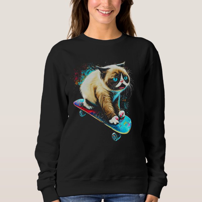 Sweatshirt Grumpy Face Drôle Chat Amoureux de les chats Graph (Devant)