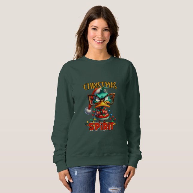 Sweatshirt Grumpy Green Duck Christmas Spirit (Devant entier)