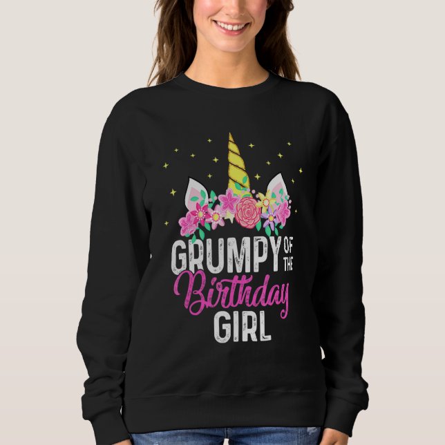 Sweatshirt Grumpy Of The Birthday Girl Unicorn Girls Family M (Devant)