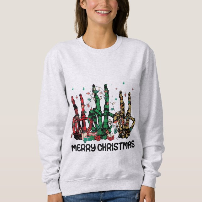 Sweatshirt Grunge Skeleton Mains Joyeux Noël (Devant)