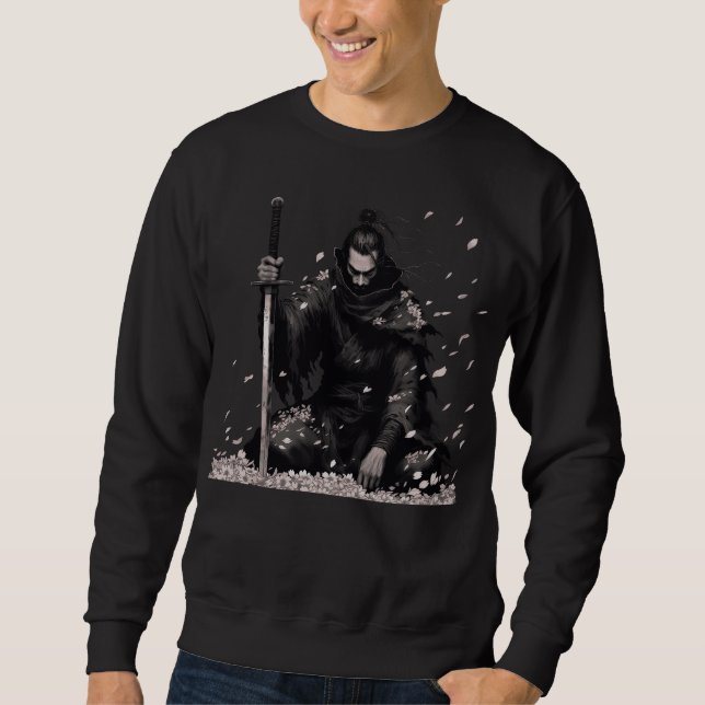Sweatshirt Guerrier Samouraï Minimal Dark avec Pétales de Sak (Devant)