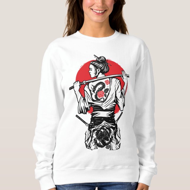 Sweatshirt Guerrière samouraï féminine - Tatouage de rose de  (Devant)