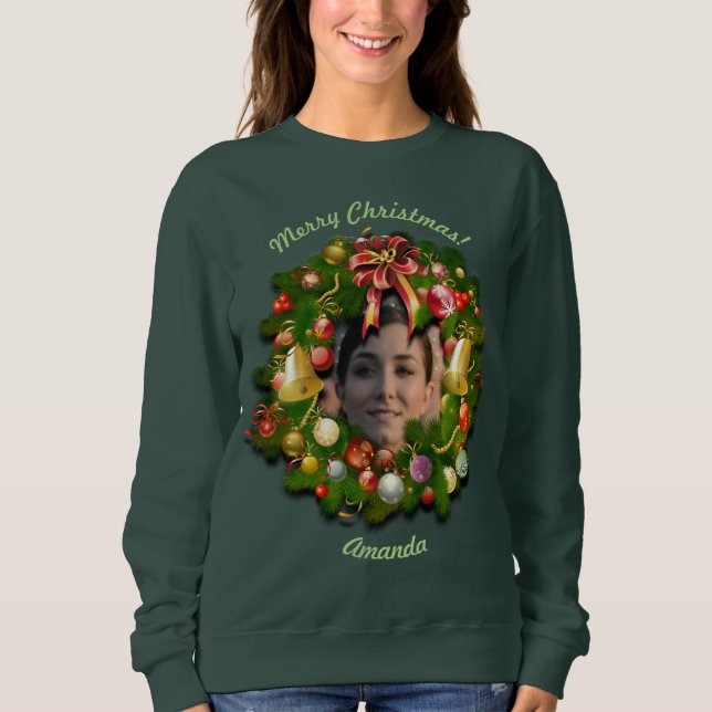 Sweatshirt Guirlande de Noël customisée avec votre photo (Devant)