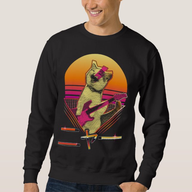 Sweatshirt Guitare électrique japonaise Vaporwave jouant Cat  (Devant)
