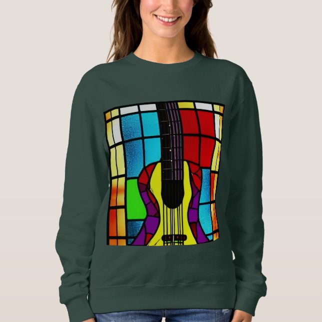 Sweatshirt Guitare vintage en vitrail (Devant)
