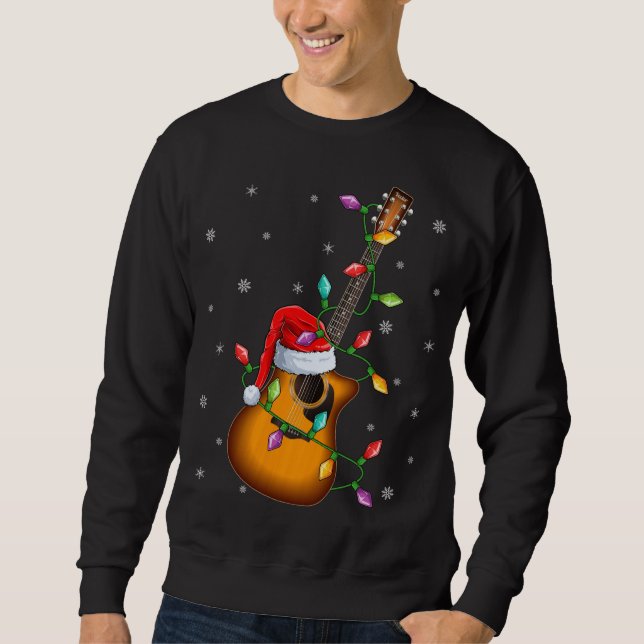 Sweatshirt Guitare Xmas Éclairage Correspondance Santa Hat Gu (Devant)