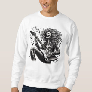 Sweatshirt Guitariste Monochrome Skeleton avec Leathe Détaill