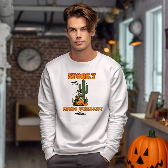 Sweatshirt Guitariste rétro Nom personnalisé Halloween (Créateur téléchargé)