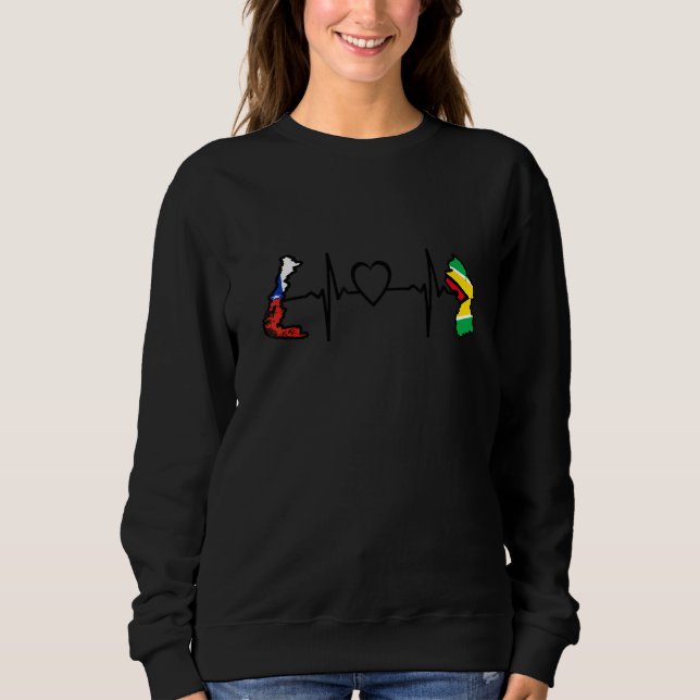 Sweatshirt Guyana Chile Flag Guyanese Chilean Heartbeat (Devant)