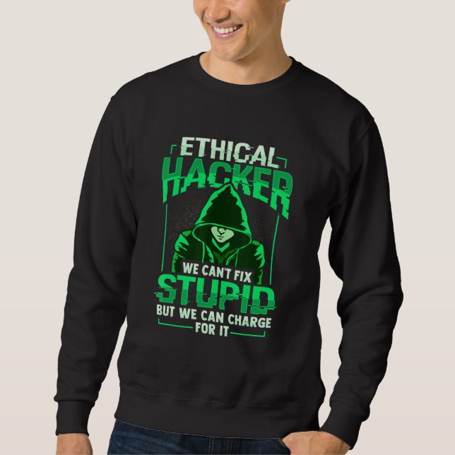 Sweatshirt Hacker blanc Casquette pirate informatique sécurit (Devant)