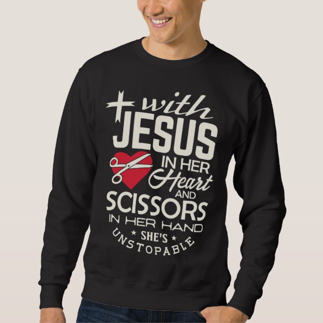 Sweatshirt Hairdresser  Jesus in her Heart hairstylist Christ (Devant)