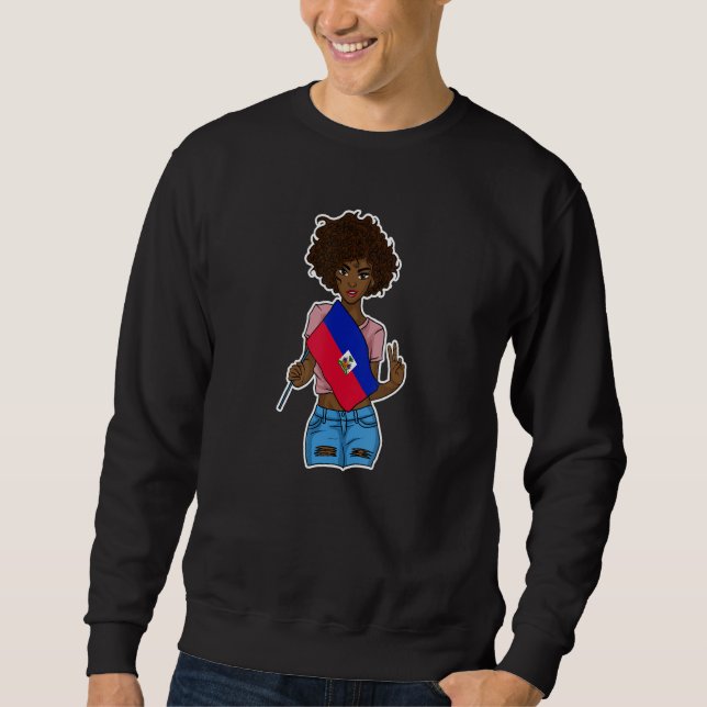 Sweatshirt Haiti Haitian Love Flag Proud Woman Princess Crown (Devant)