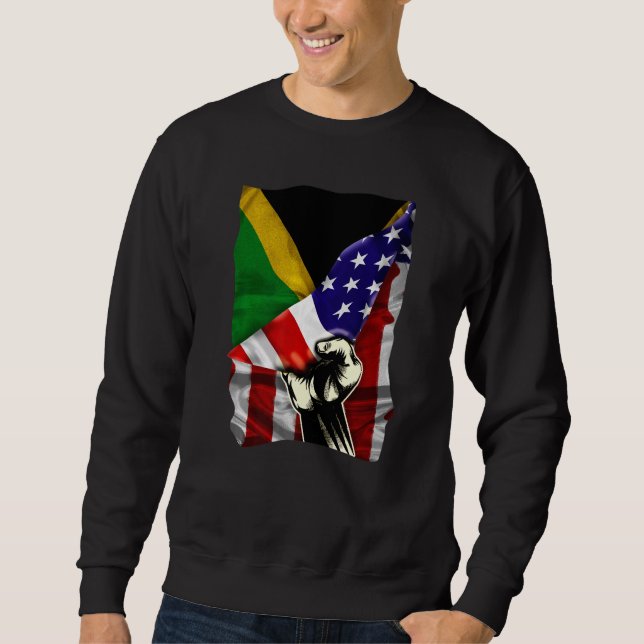 Sweatshirt Half American Flag Jamaican ROOTS USA Flag Jamaica (Devant)