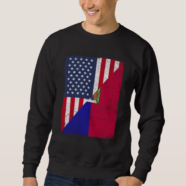 Sweatshirt Half USA Flag Half Haiti Flag American Haitian (Devant)
