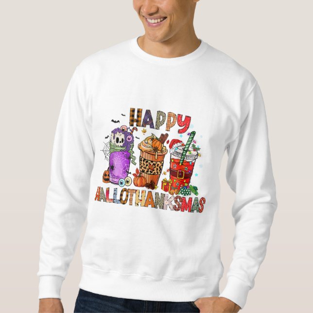 Sweatshirt Hallothanksmas Halloween Café Latte Merci (Devant)