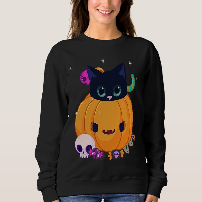 Sweatshirt Halloween Black Cat Pumpkin Candy For Kids Girls (Devant)