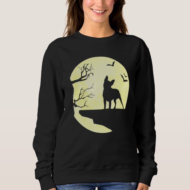Sweatshirt Halloween Boston Terrier Silhouette Moon Chien Bat (Devant)