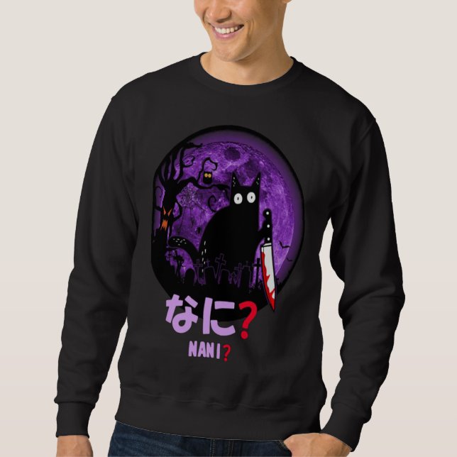Sweatshirt Halloween Cat Nani Murderous Black Cat with Knife  (Devant)