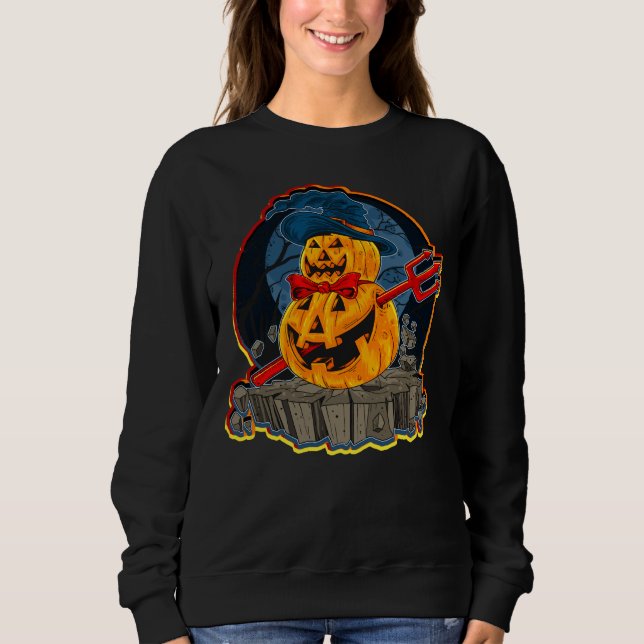 Sweatshirt Halloween Citrouille Devil Trident Zombie Monster (Devant)