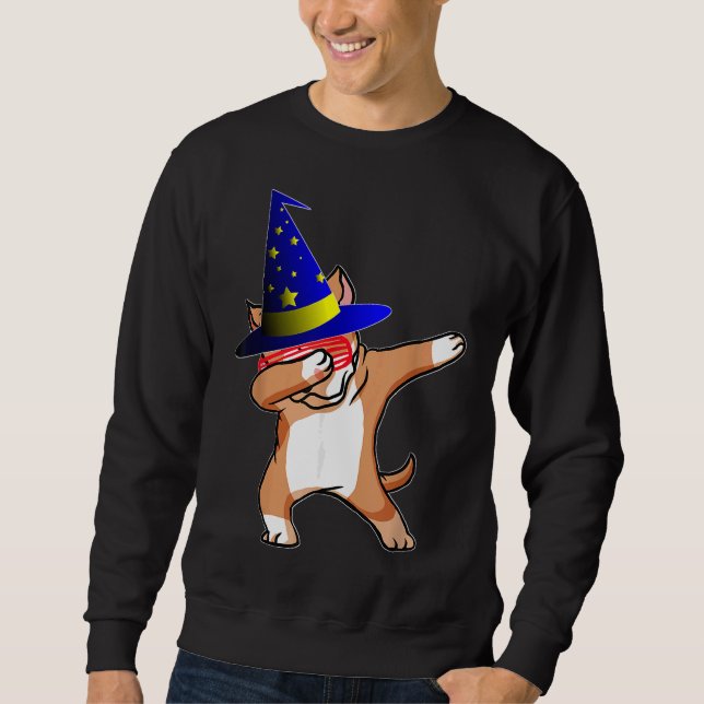 Sweatshirt Halloween Dabbing Wizard Pitbull Puppy Chien sorci (Devant)