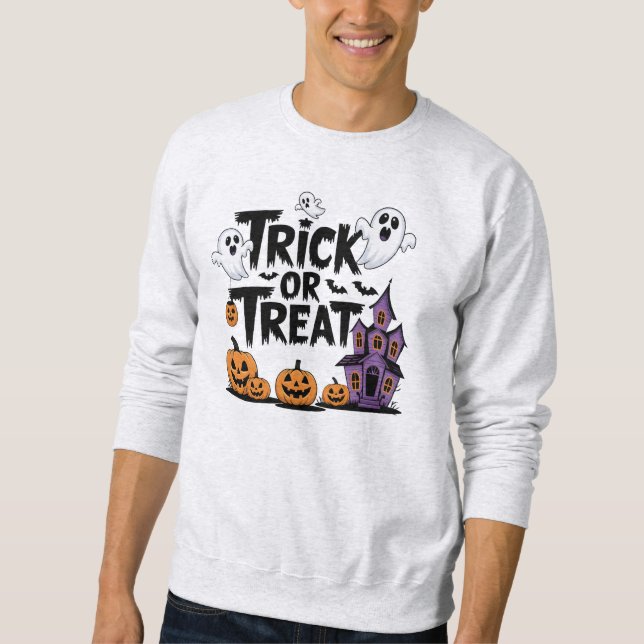 Sweatshirt Halloween éffrayant avec fantômes et citrouilles (Devant)