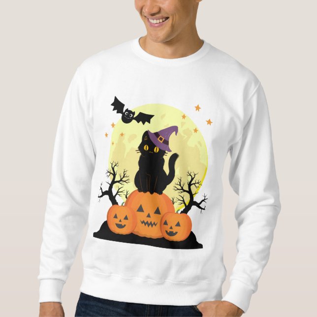 Sweatshirt Halloween Éffrayant Chat Sorcière Jack-o-lanternes (Devant)