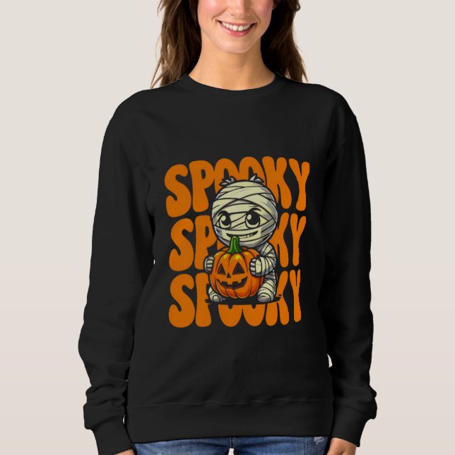 Sweatshirt Halloween éffrayant Mummy Hugging Citrouille (Devant)