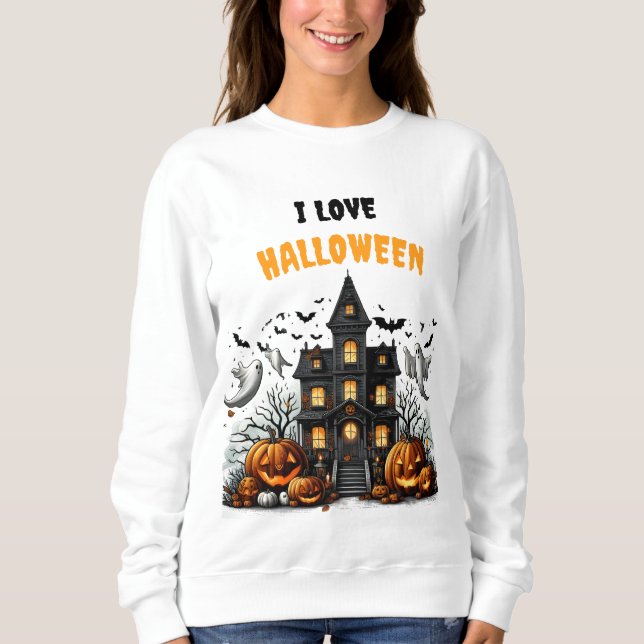 Sweatshirt Halloween éffrayante avec citrouilles et fantômes (Devant)