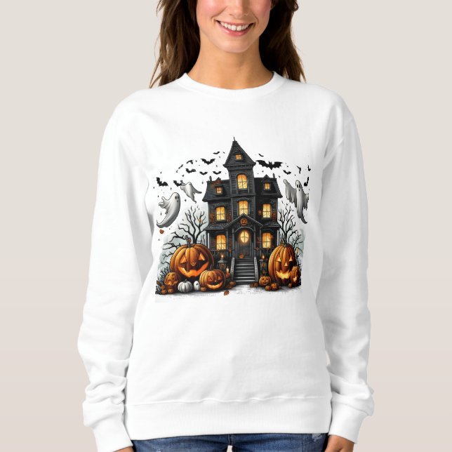 Sweatshirt Halloween éffrayante avec citrouilles et fantômes (Devant)