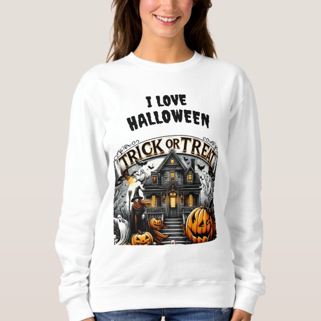 Sweatshirt Halloween éffrayante avec fantômes et citrouilles (Devant)