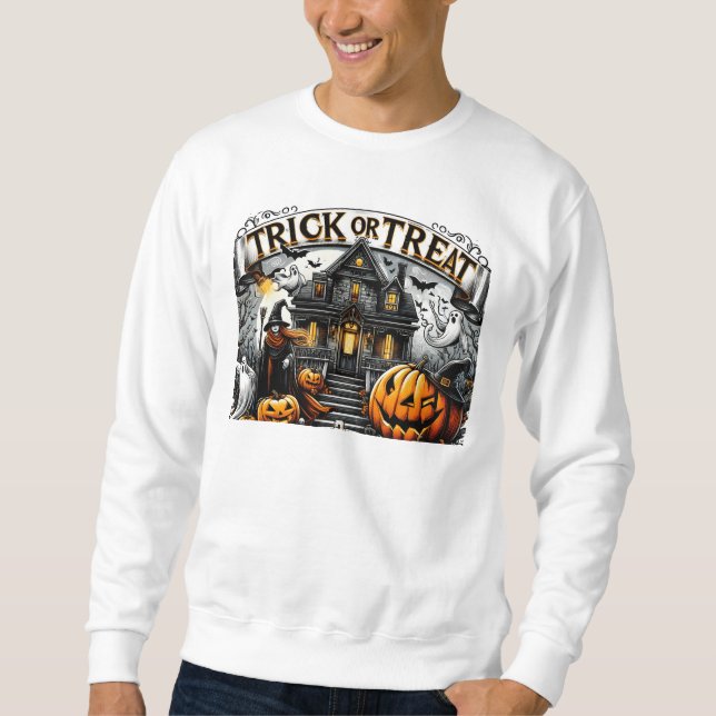 Sweatshirt Halloween éffrayante avec fantômes et citrouilles (Devant)