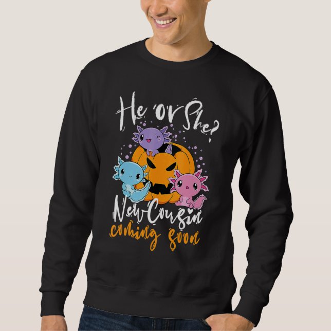 Sweatshirt Halloween Gender Reveal He Or She Cousin Coming Bo (Devant)