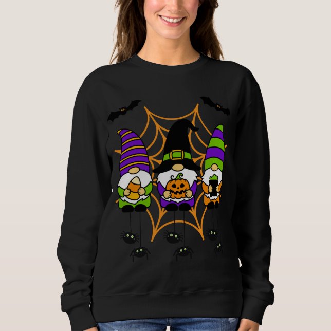 Sweatshirt Halloween Gnomes Dans Spiderweb Avec Araignées Bat (Devant)