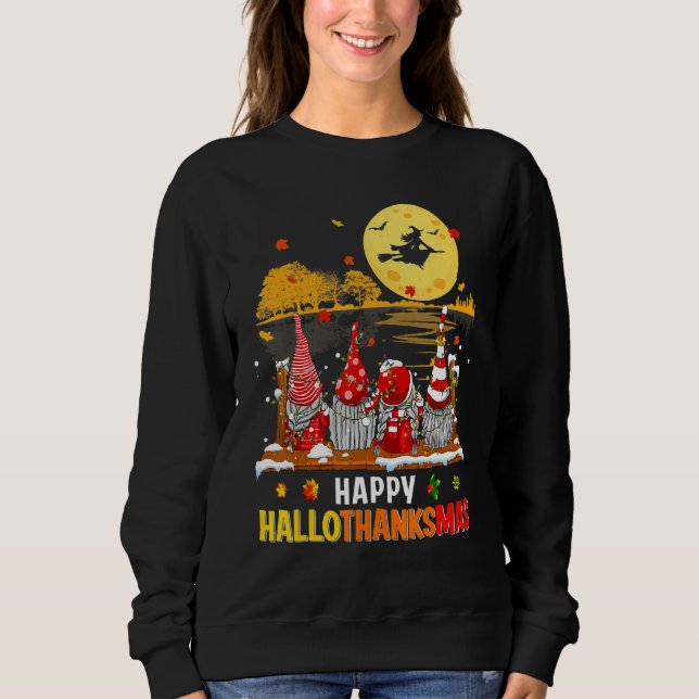 Sweatshirt Halloween Gnomes Happy HalloThanksMas Thanksgiving (Devant)
