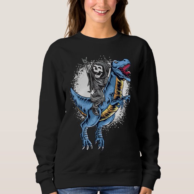 Sweatshirt Halloween Grim Reaper Rocker Riding T Rex Dinosaur (Devant)