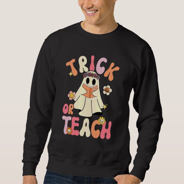 Sweatshirt Halloween Groovy Trick Or Teach Rétro Fantôme Flor (Devant)