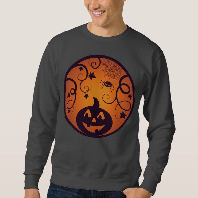 Sweatshirt Halloween Jack-o'-lantern citrouille visage et ara (Devant)
