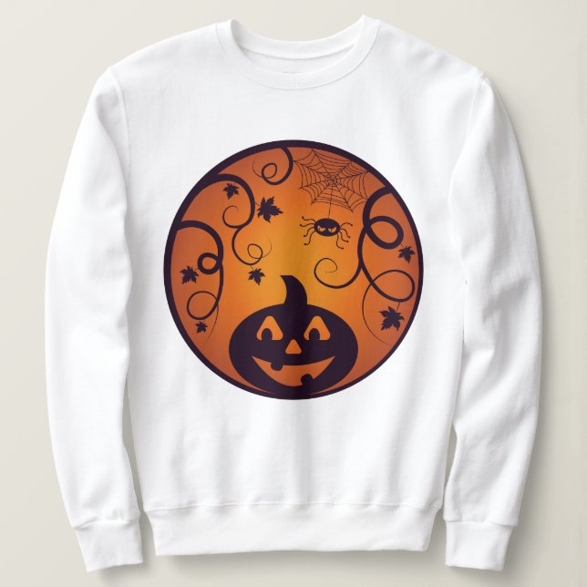 Sweatshirt Halloween Jack-o'-lantern citrouille visage et ara (Design devant)