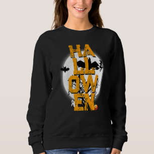 Sweatshirt Halloween Moon Flying Witch Citrouille Éffrayant T