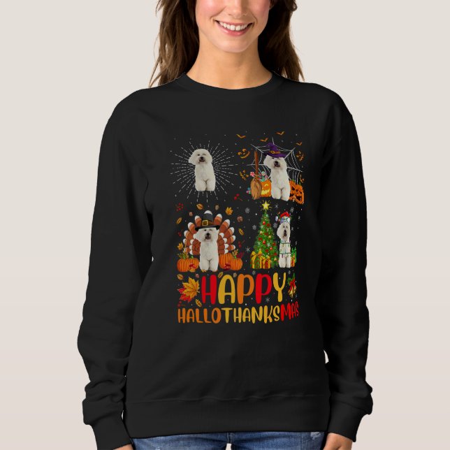 Sweatshirt Halloween Noël  Bichon Frise Chien Hallothanksm (Devant)