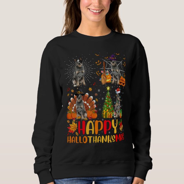 Sweatshirt Halloween Noël  Chien Heeler Bleu Hallothanksma (Devant)