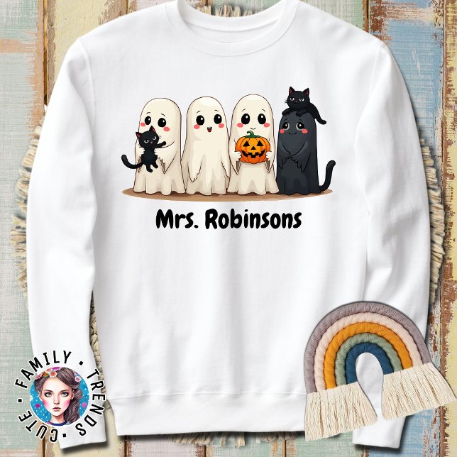 Sweatshirt Halloween Nom personnalisé Fantôme Chats Chat Dame (Créateur téléchargé)