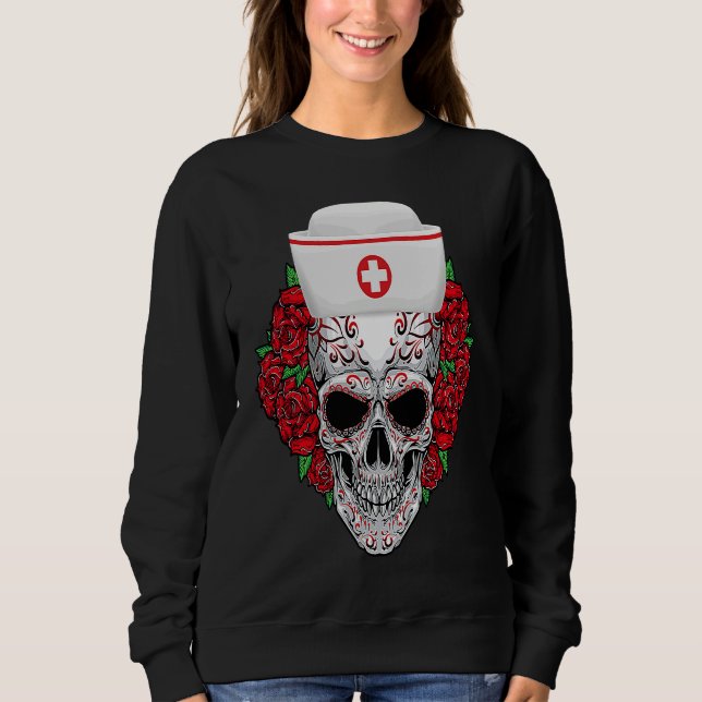 Sweatshirt Halloween Nurse Sugar Skull Day of the Dead (Devant)